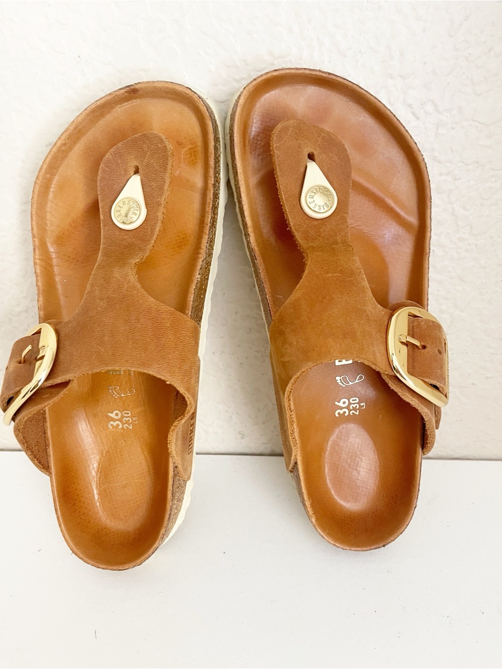 Birkenstock Orange Thong Sandal with Gold Buckle - Picture 5 of 12